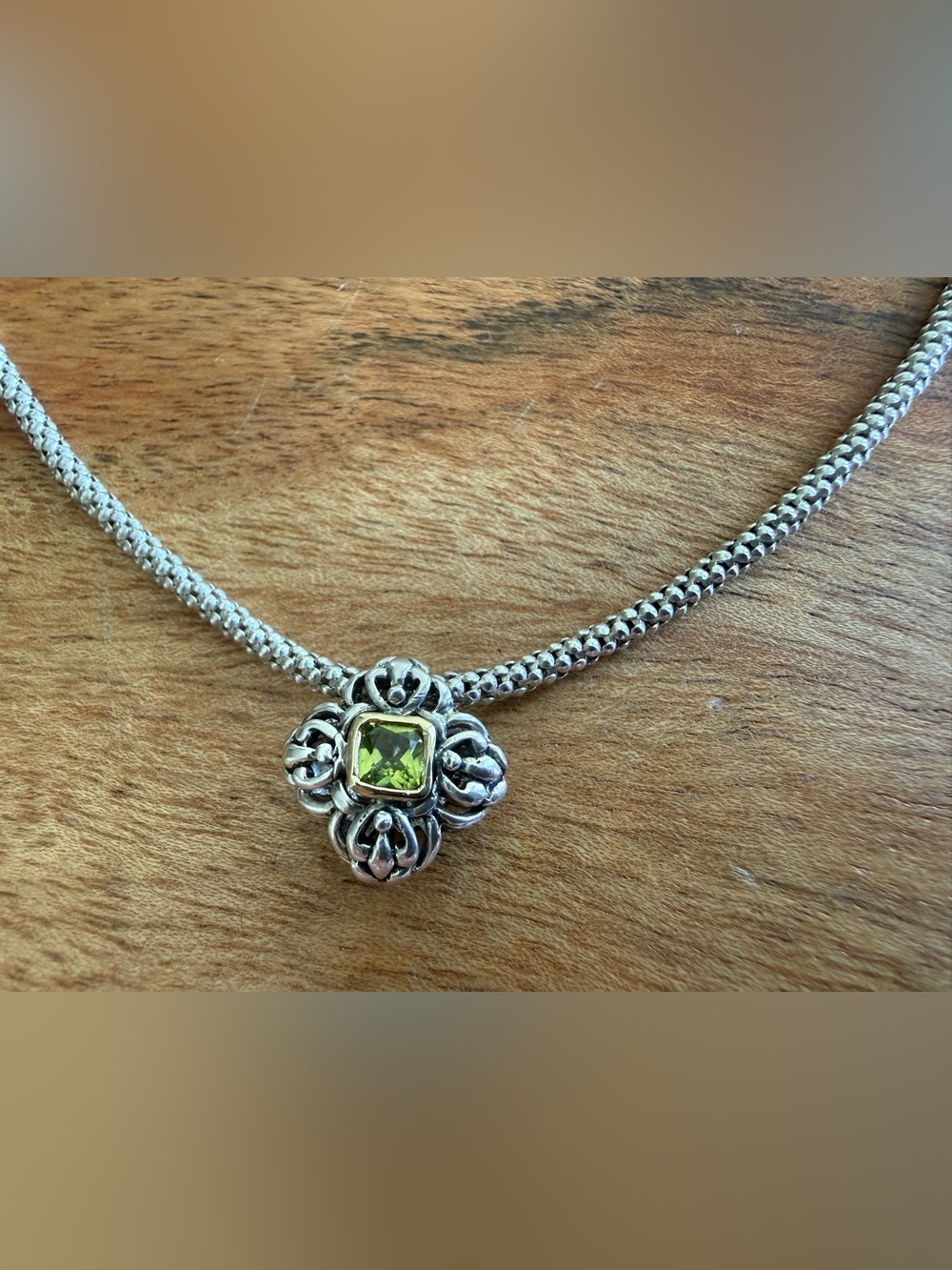 Sterling Silver & 14K Gold Accent Peridot Pendant Necklace 17”